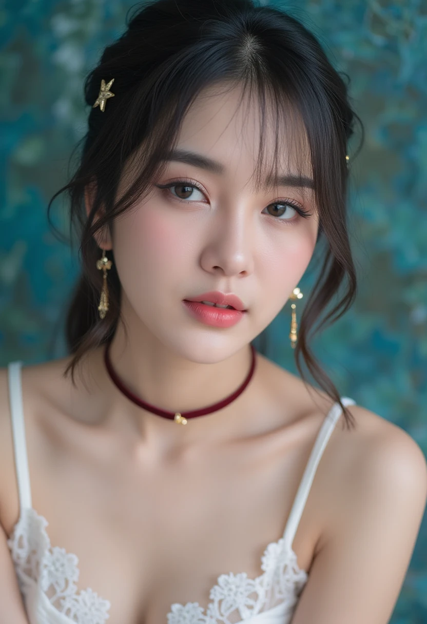 (sfw:2.0),high resolution、Real、8k、23 years old、1 female、Beautiful symmetrical body、Noble golden robe、(A girl with a large vibrant flower tattoo on her chest)、Short Bob Hair、(Enthusiastic:1.1), (young woman:1.1),Big Eyes、Droopy eyes、 sharp, (Upper body portrait:1.5)、(perfect body:1.1), Realistic, True Shadow, 3D, (Temple Background:1.8)、A fleshy body、plump body、Perfect proportions, Two-tone lighting, Low ISO, White balance, Large Diameter, 8K Original, Highly efficient subpixels, Subpixel Convolution, Luminous Particles, Light Scattering, (Graceful features), (Perfect face), Dynamic Angle、((Skeletally correct body))