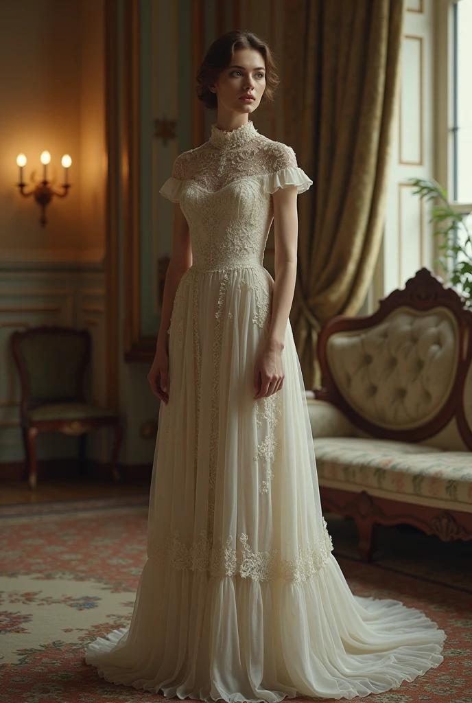 Women's clothing that covers the neck and above the navel, with the bottom part extending from below the navel to the heels.