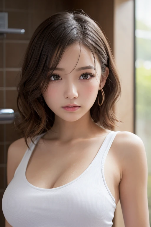 (Best Quality, 8k, 32k, Masterpiece, UHD: 1.3), Attractive Japan Woman Pictures, One Girl, Perfect Body, Ultra Detailed Face, Detailed Lips, Fine Eyes, Double Eyelids, (bikini), light brown hair, asymmetrical hair, asymmetrical bangs, messy hair,
