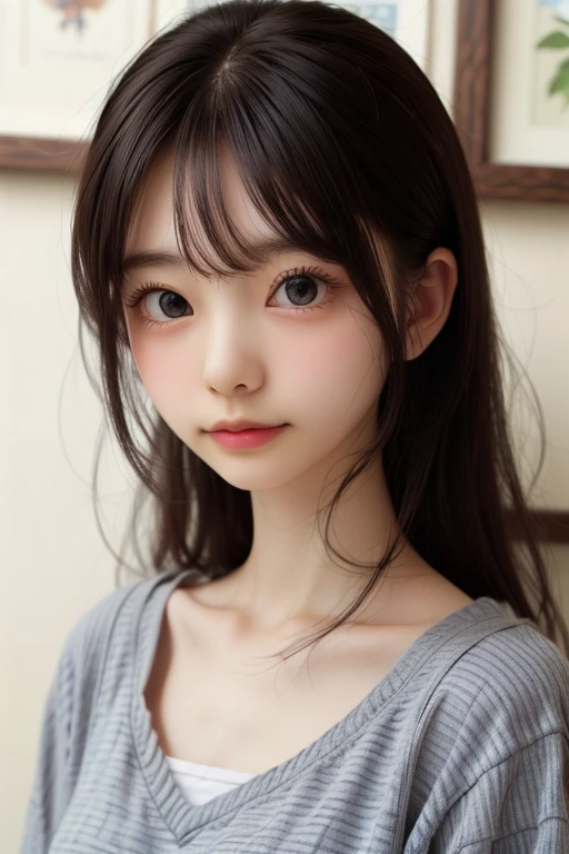 Highest quality, RAW Photos, Realistic, face, Incredibly ridiculously beautiful girl, cute, Long Hair, Depth of written boundary, High resolution, 超detailed, detailed, Very detaileded, extremely detaileded eye and face, Sharp pupils, Realistic students, Sharp focus, Cinema Lighting, flat breasts, small breasts, small,( small bust: 1.2), small bust, (slim, small, flat, small), thin, Delicate and sexy collarbone, (shirt:1.2), (Lifting shirt to show off a small white bra:1.5)))、