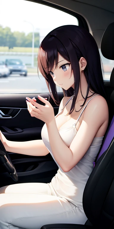 woman、Completely naked、Dark purple hair、Star Eyes、White stars in the pupils of both eyes、Large Breasts、woman器、Suck the nipple with your mouth、Nipples get erect、Back seat of a car