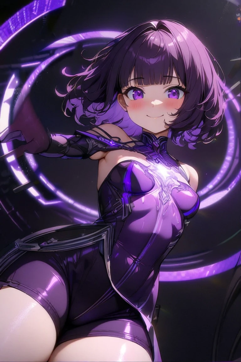 Carefully draw the face High-quality faces in anime style super shiny skin Obscene lines black leotard Purple pantyhose succubus lure smile crawl face down