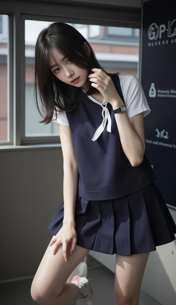 (((Dressing:1.8))), ((Dress up reliably:1.8)), (((pantie shot:1.8))), (((Show the camera everything about your panties:1.5))), ((Skirt lifted with both hands:1.8)), (((short sleeves school uniform:1.8, Dark blue mini skirt:1.5, white panties with a small area,,:1.5))), espadrilles, Modern old cityscape:1.8, Smiling smile:1.3, 1girl in, 独奏, 18year old, 7headed body, Ideal ratio body proportions, erectile nipple, short-hair, A dark-haired, With bangs, small tits, A slender, Small buttocks, beauty legs, Skinny Legs, surrealism, Cinematic lighting, depth of fields, One-person viewpoint, F/1.8, 135 mm, nffsw, masutepiece, ccurate, ((Anatomically correct:1.3)), Textured skin, Super Detail, high details, High quality, awardwinning, Best Quality, hight resolution, 8K