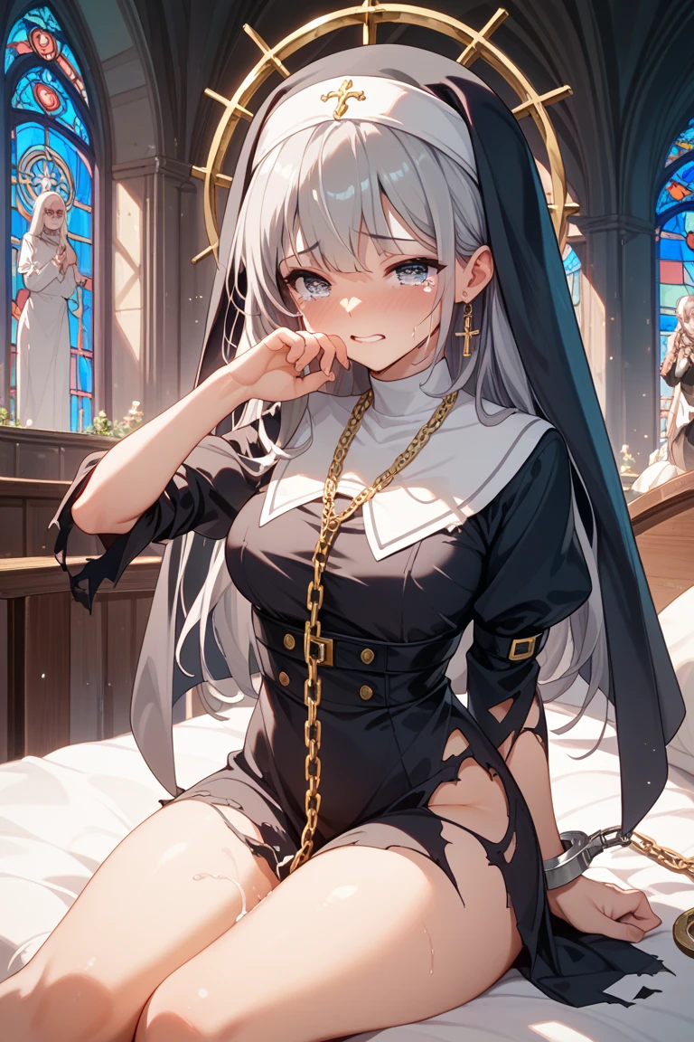 lewd nun,long white hair,Red eyes,DOA