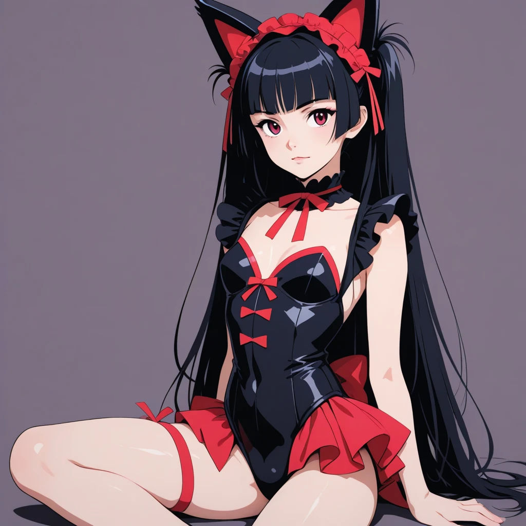 ((Masterpiece, best quality)),edgQuality,cat cutout, cleavage cutout,
edgcatlingerie, a woman in a black lingerie posing for a picture ,wearing edgcatlingerie,frills, ribbons<lora:edgcatlingerie1:0.9>