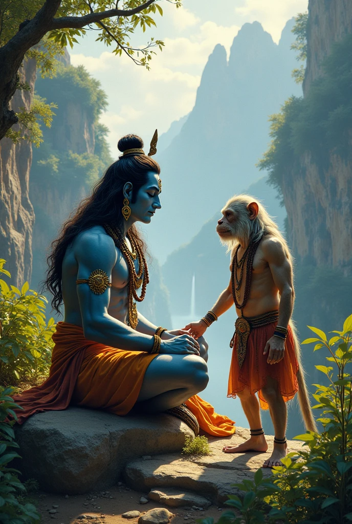 Narad Ji with monkey face Lord Vishnu Blessing Narad Ji**  
    *Lord Vishnu blesses Narad Muni, placing his hand gently on Narad’s head.*