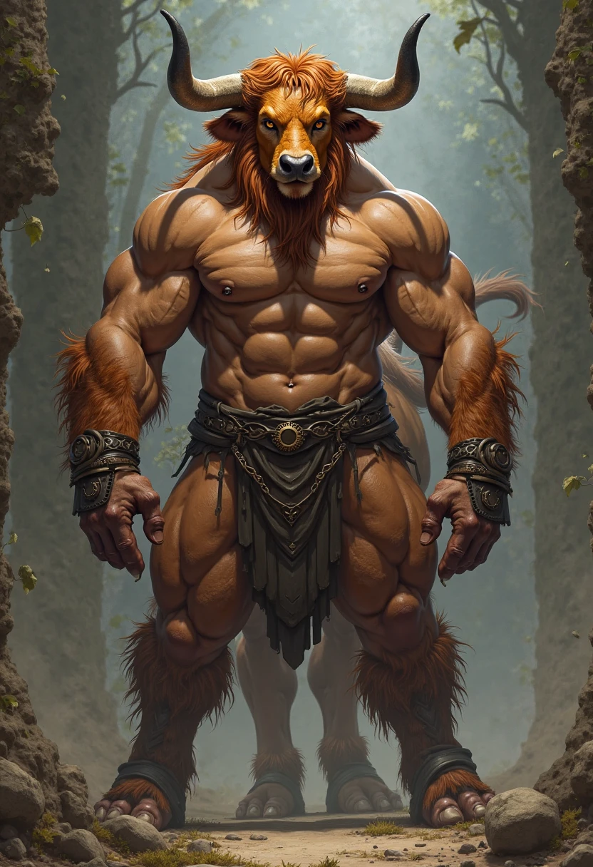 Cernunnos, full height picture, red loincloth, detailed, pecs focus, antlers