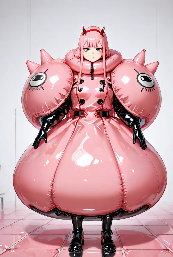 Latex pink pig nose zentai 1girl monster pregnant bodies yellow and white