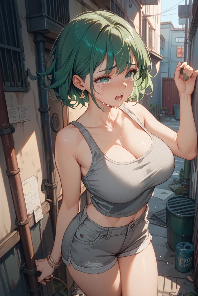 masterpiece, Highest quality,  Unreal Engine,  Super Resolution,  Very detailed, 

Beautiful woman, Bloomers, One Girl, alone, blue eyes, Blue Hair, Aqua Hair, Single Blade, Braided Ponytail, Hair Ribbon, Red ribbon, Hair Ribbon, Earrings,  Vivid expression, Healthy Body, Beautifully detailed sweat glands, Smooth skin texture, Carefully drawn, 

(humidity:1.2), Beautiful Eyes, (Attractive face:1.2), (Beautiful Skin), (Big Breasts), Puffy nipples, (Sticky with sweat), In a dynamic pose,

In the world of Dragon Ball, Capsule Corporation, 