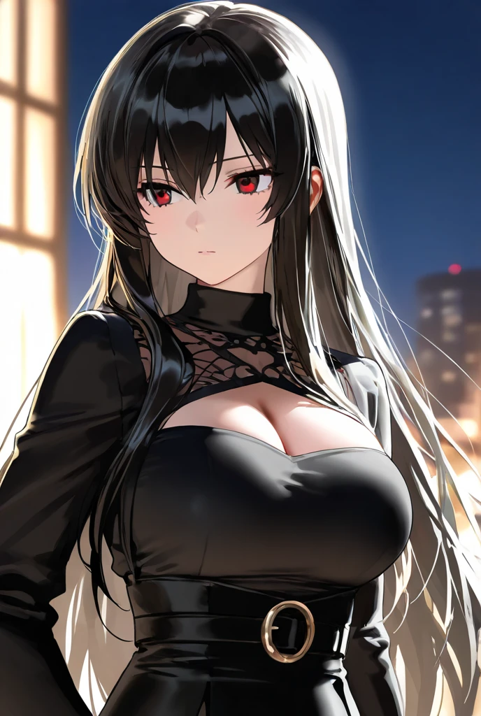 Estilo anime: mujer de cabello de color blanco liso, color de ojos azules, perfect face with red lipstick, cuerpo perfecto con pechos grandes muslos grueso, viste un vestido de una pieza de color blanco con destalles negro en sus manos tiene ventiladores japones.