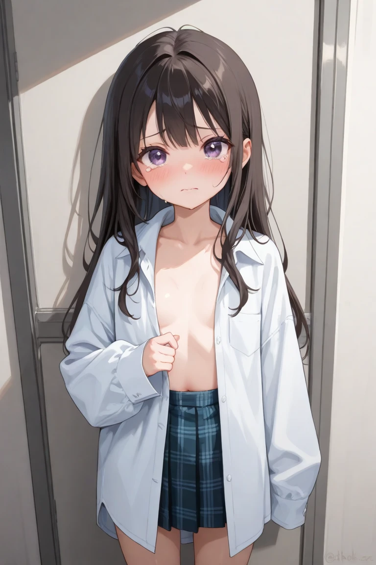 (((()))) ((loli)) ((toddler)) preschool)) ,Young, ten, kindergartener, chng room, blackhair, naked, short, round eyes, gentle smile,, (naked:1.3), flat chest,1girl