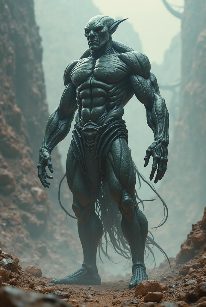 Its characteristics are very peculiar, he would be the fusion of a tall and strong black man. It has fins like a fish
