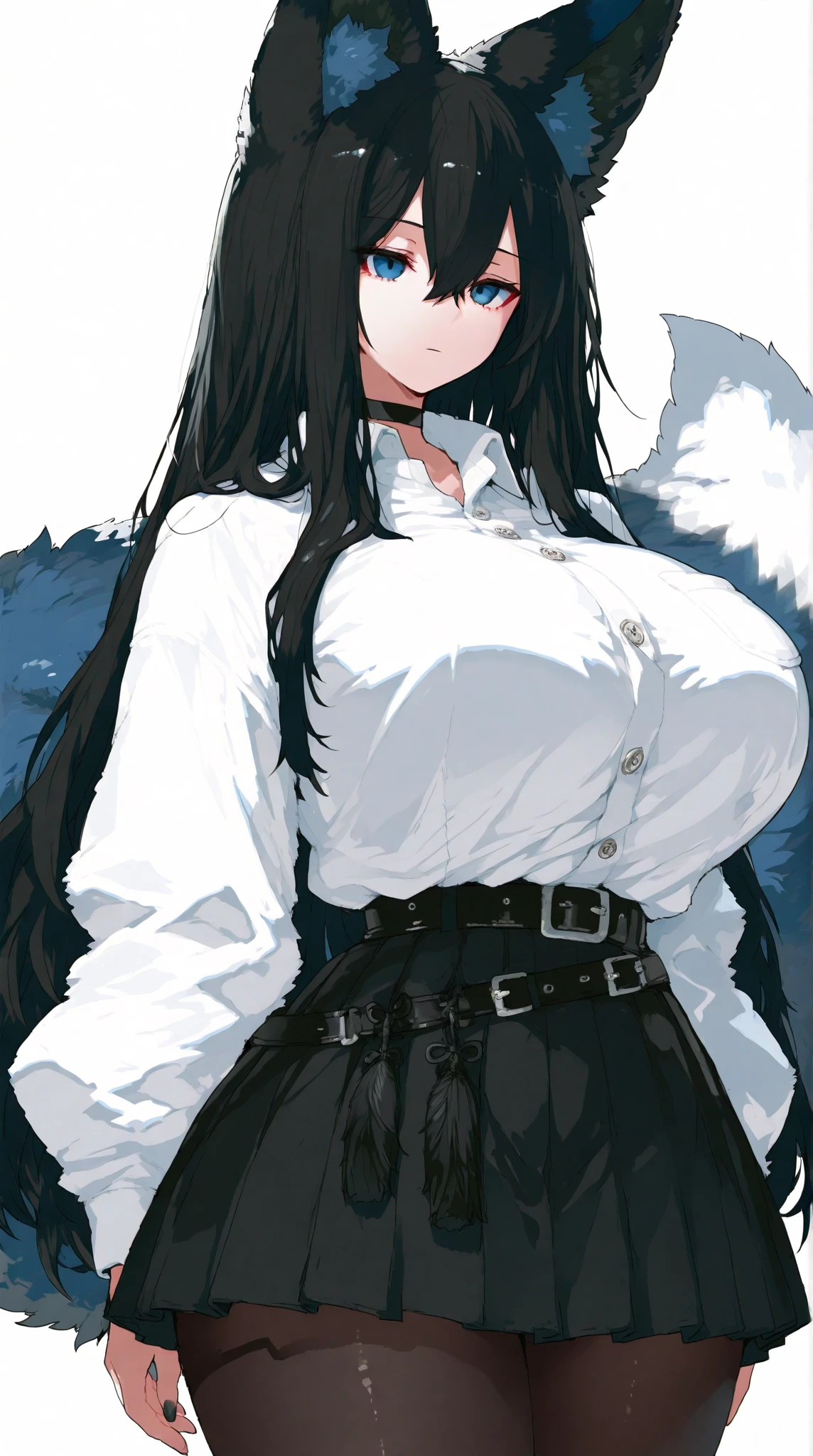 (soft light,natural light,Caucasian skin:1.3),(large breasts,huge thighs:1.4),(blue sky,upturned eyes,:o:1.2),(black hair,pale blue eyes,very short pleated miniskirt,cutout between underboob and mourning dress,lover kneehighs:1.2),solo,1girl,