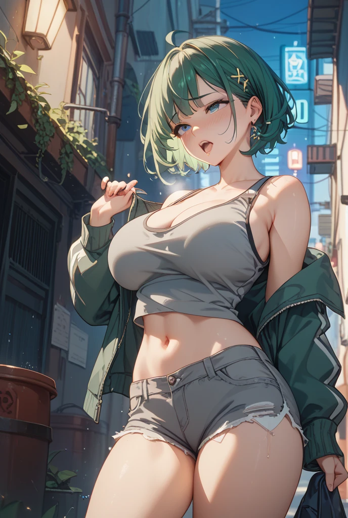 woman、cute、Skin is visible、Big Breasts、smile、Take off your clothes、night、night景、nightの景色、I can see your shoulders、I can see your chest、Street fashion、Punk Style、nightの街に停車するスポーツカー、Sit on the hood、Posing、There are lots of galleries