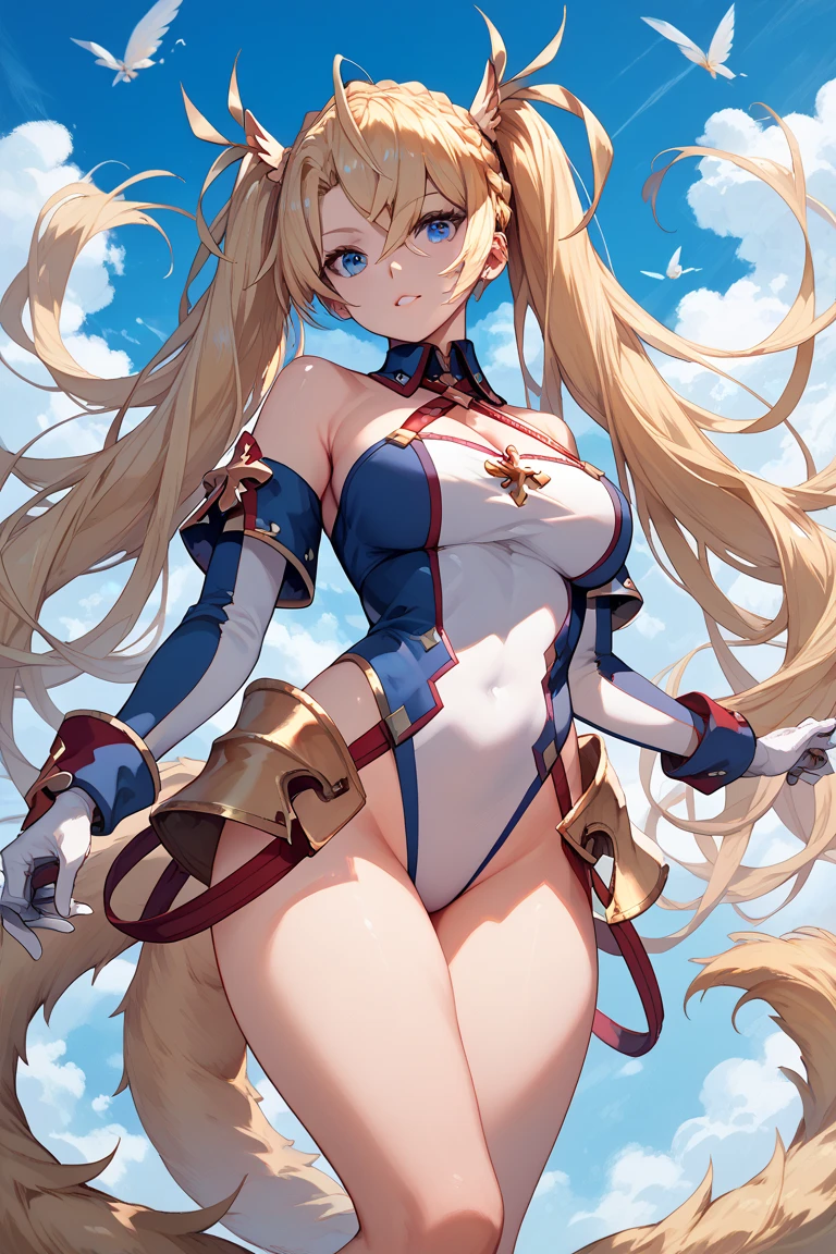 masterpiece, best quality, high resolution, from below, Lancer1, 1st Stage Clothing, 1girl, solo, breasts, cleavage, bare shoulders, looking at viewer, smile, very long hair, faulds, hand on hip, halterneck, covered navel, big breasts, 
<lora:FGOBradamantev1:0.9>