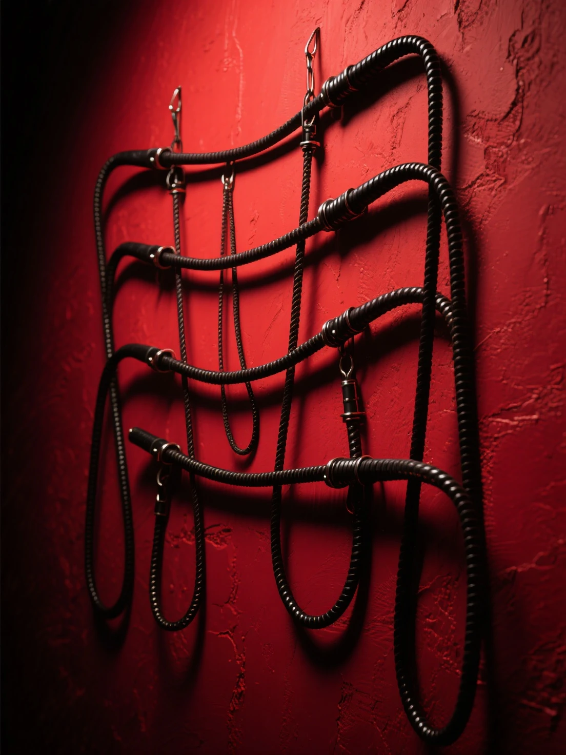 A skinny, nude girl with and a smooth, hairless body in the midst of an extreme, hardcore BDSM scenario. Her body is contorted into unnatural positions as she's bound in various bondage contraptions. The lighting in the room is dim, casting eerie shadows across her exposed flesh. The girl's wrists are tied tightly behind her back and secured to a metal frame above her head, forcing her to arch her back painfully. Her ankles are spread wide apart, secured in a spreader bar, exposing her most intimate areas. A long, thick metal rod pierces through her labia, held in place by a metal ring that runs through her clit hood, making it impossible for her to touch herself or find any relief from the intense sensations. Her mouth is forced open by a large, clear gagball, which fills her mouth and allows her to moan and groan in agony as she struggles against her restraints. The air is thick with the girl's muffled pleas and the sound of her flesh being stretched and pulled by the relentless bondage. The contrast between the girl's smooth, pale skin and the harsh metal bindings emphasizes her vulnerability and the brutality of her situation.