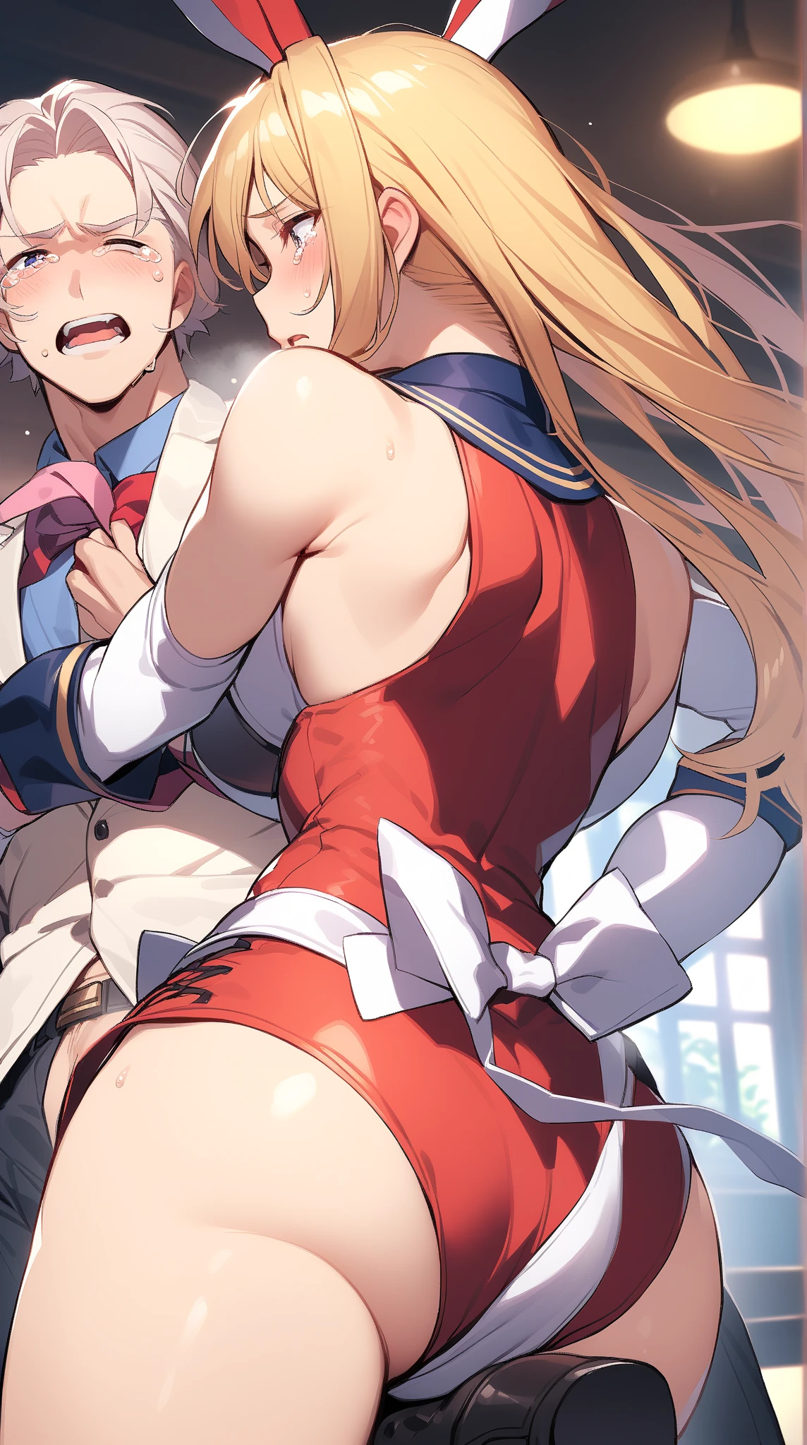 (((masterpiece))),(((best quality))),(ultra-detailed,high resolution:1.2),(illustration),((an extremely delicate and beautiful)),(detailed background), (((suspended congress))), fullbody, ((face to face, hug, sex)), toes, standing, (((wrestling ring)))), ((1petit girl)and(1shota boy)),hetero, ((((1petit girl,short stature)))), ten years old, (slender body:1.4), (long hair, french braid),straight hair, blonde hair, light blue eyes, ((((flat chest)))), covered navel, collarbone, pale skin,shiny skin,((She wears one piece swimsuit,frilly swimsuit, hair ribbon)), ((((panicking)))), (wavy mouth), open mouth, (trembling), (cum on clothes:1.4),cum on body,excessive cum,cum facial,bukkake,cum on hair,cum in pussy, clothing aside, clothed, (1shota boy, short stature:1.4), small penis, ((((he has hair)))), he looks ahegao, text,
