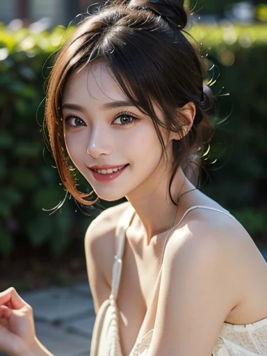 (8K、Highest quality、masterpiece:1.2)、(Realistic、Realistic:1.37)、dim、hot spring、ponytail、Very detailed、Ultra-high resolution、1 Girl、Beautifully detailed face、Laughter、narrow、(Slim waist) :1.3)、beautifully detailed skin、Skin Texture、Floating Hair、Human whole body、smile、22 years old、Sappin'''''''''、Moisturizing lips、Pale pink lips、I dare not wear clothes、Umbilical cord prolapse、F cup breasts、Cleavage、nsfw, ((spread pussy:1.3))