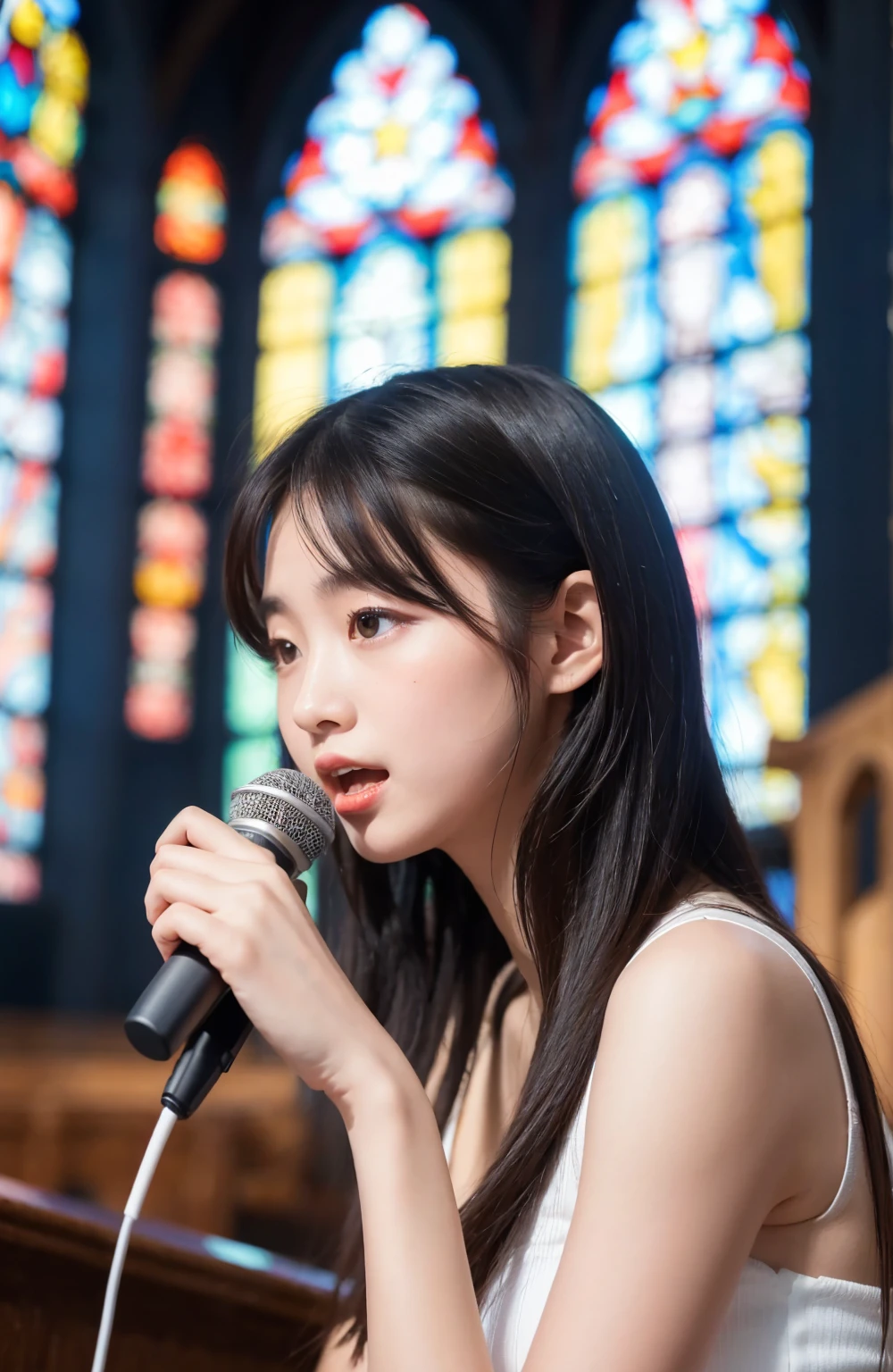Anime girl singing in church