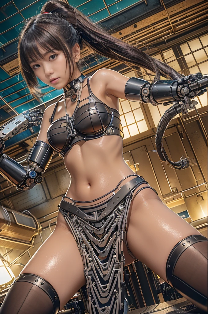 cyborg, girl, beautiful girl, cute, sexy, strong, slender, smile, bikini, high leg, metallic, ultra-colored, paisley, headgear, mandala, near future, heaven, angel