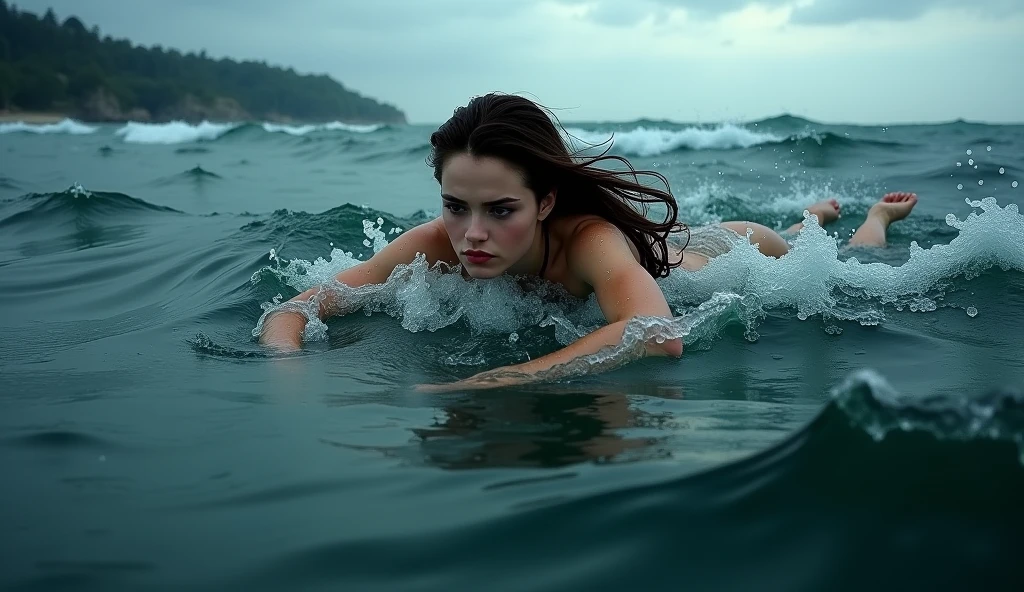 there is a woman that is laying on a surfboard in the water, victoria siemer, karol bak uhd, nina agdal, on the ocean, splashing, smooth eric zener cam de leon, unclad against the storm, the body of ronda rousey, nymph in the water, in water up to her shoulders, in the sea