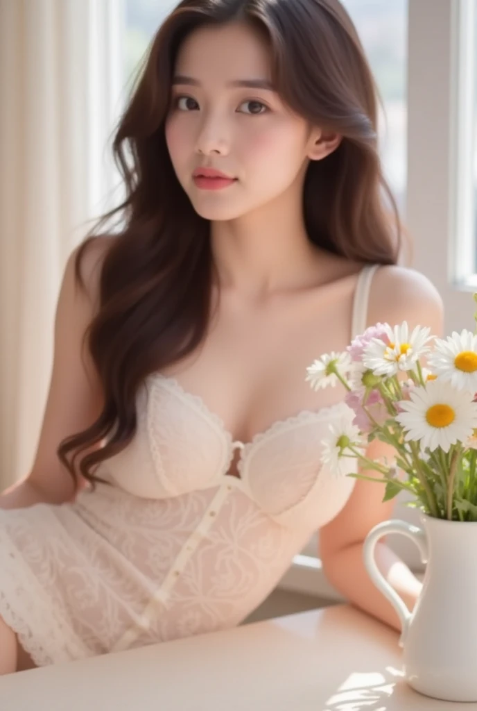 8K、RAW Photos、Highest quality、Super detailed、Super Resolution、Ultra HD、8K壁紙、Amazing details
((Full body photo))、Inside the Starbucks store、16 year old school girl in uniform、Eat cake、Drink coffee、(smile)((Emphasize cleavage))
((((I can see the flower patterned bra))))
