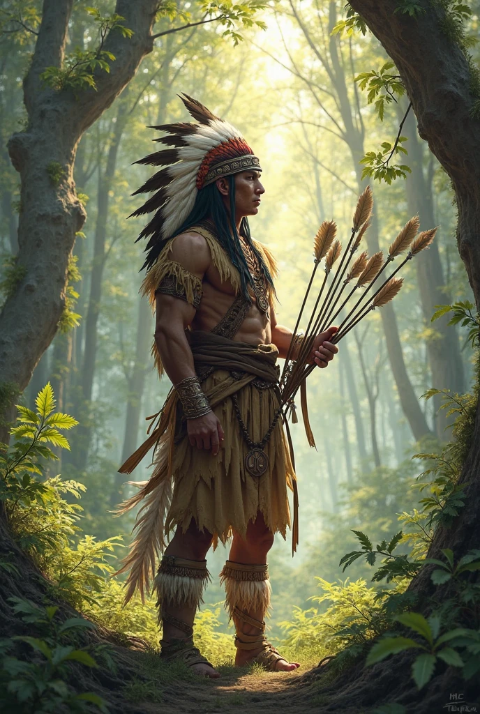 Image of an Indian in the forest with Ark arrow