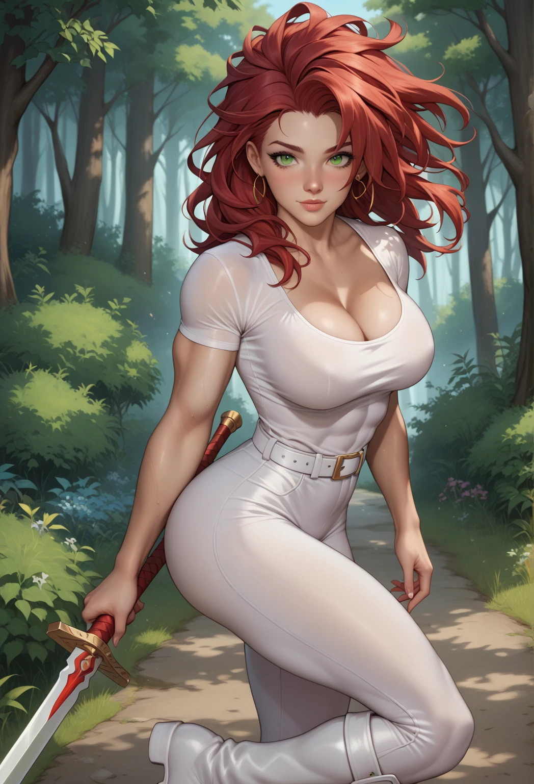 a close up of a woman with sardas on her face, sardento pale skin, with sardas, light sardas, light cute sardas, very light sardas, hint of sardas, elegant sardas, sardento, ginger hair with sardas, cute sardas, red hair and sardas, sardas, sardas!!!, soft sardas, sardento face, rosy cheeks with sardas, white frecklesa woman in a leopard outfit is sitting on a tree branch, zenoscope, J. Scott Campbell, J.. Scott Campbell, queen of the J.ungle, gorgeous J.ungle ranger, mulher das cavernas, inspirado em Mark Brooks, karol bak uhd, J.ames edmiston, estilo ivan talavera e artgerm, Rainha amazona, Fey Queen of the Summer Forest