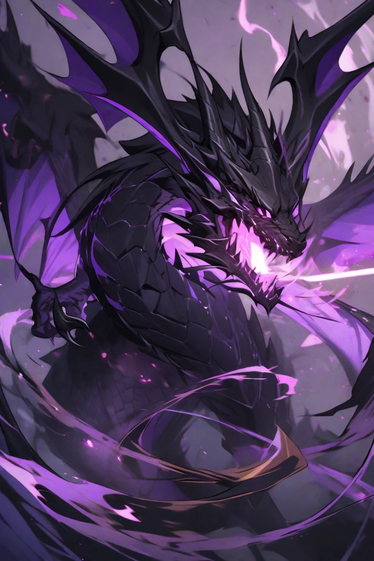  Dragon,black scalie,neon purple,Has the power of a black hole, pixiv artwork, Netflix artsyle, desktop background,no watermark 