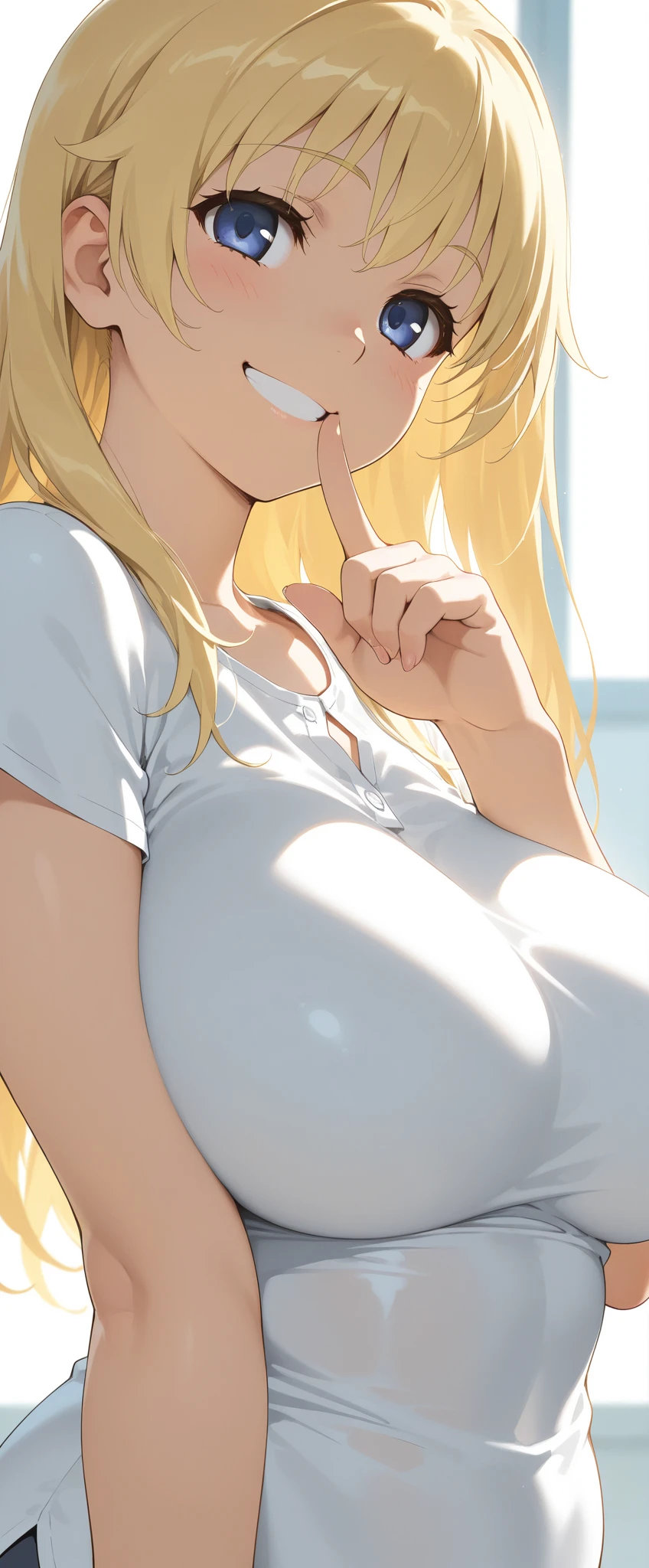 ((masterpiece)), ((best quality)), (ultra-detailed), ((cinematic light)), ((extremely detailed)), (8K), from side, (looking at viewer:0.8), beautiful blue eyes, blush, (white skin), large breasts, long blonde hair, (upper body), white ornate dress, detailed background, blowjob, oral sex, penis in mouth, hard cock in mouth, sperm on face, cum on face, cumshot on face, facefuck, deepthroat, cum on face, sperm on face, throatpie