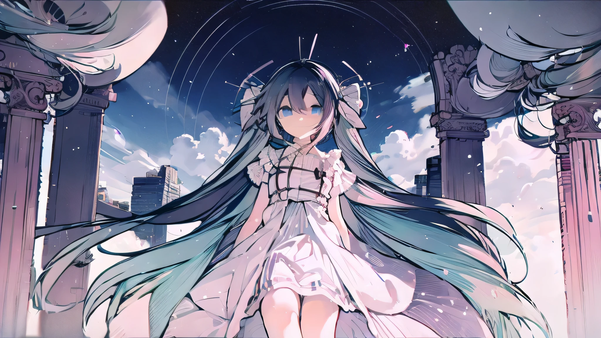 bluish long black hair light blue eyes ribbon jewel pretty girl swordsman 