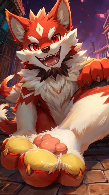 Adorable furry wolf boy has red tentacles wrapped around his body and limbs，Fear，The only diapers were stretched out，blush，wheezing，瑟瑟。