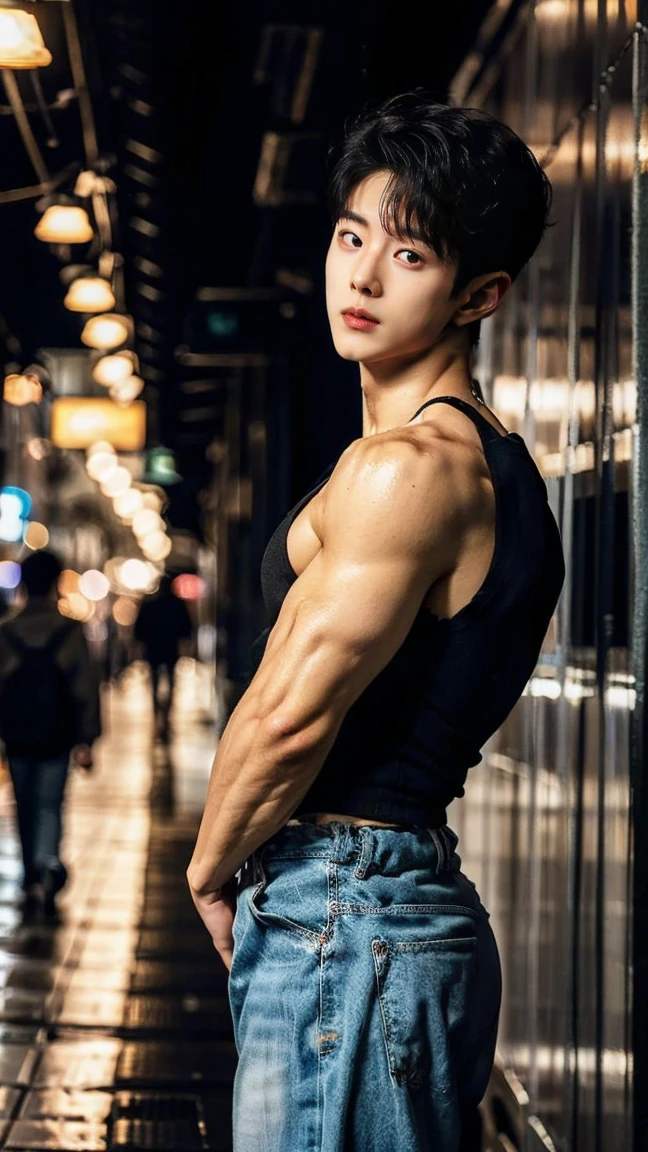 (A asian pretty Boy, cute boy, Nude posing:1.1), (absurdres, realistic, masterpiece:1.2), RAW photo, best quality, 8K,1boy, chinese idol, very handsome, perfect face, Extremely detailed, Practical:1.5, professional photography, Bright colors, Clear focus, young, slender, muscular, slim muscular, (perfect hands, 5 fingers) , Comb-over hairstyle, Black short hair, clear and beautiful detailed eyes, Playful expression, soft skin, detailed skin, spread legs, detailed highlights and shadows, Excellent body proportions, Correct anatomy, male focus, Topless, (white short pants:1.5), Potted plants, flowers, (roof, Skyscraper, balcony:1.1), Glass Wall, Studio Lighting, gentlesunlight, Cinematic Lighting, Warm colors, full-body shot,