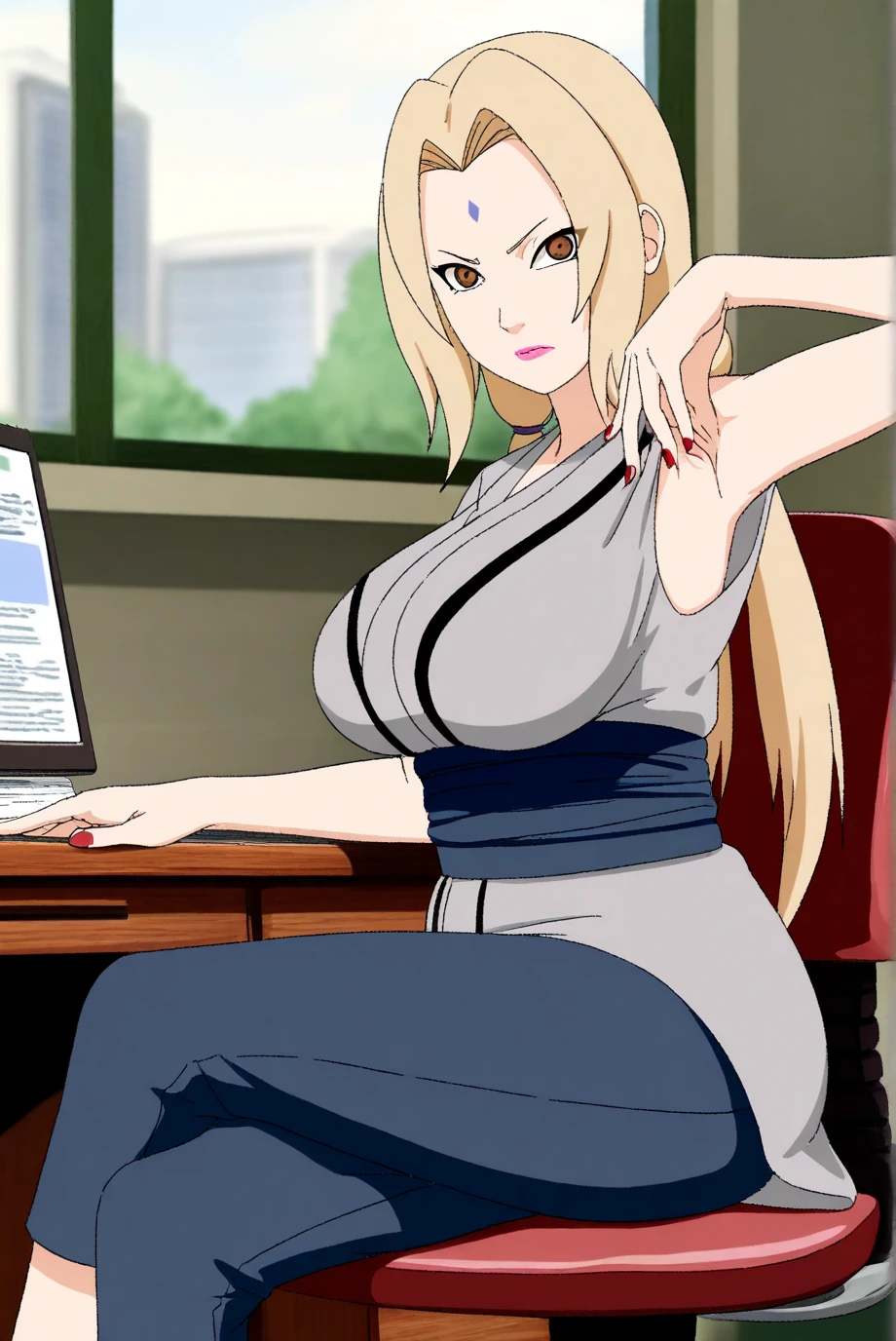 anime screencap, very huge tits, panties, animated, whole body, breast squeeze, sweat, girl,woman,female, mature,30 years old, Authentic and detailed face, smile, heart-shaped_pupils, bare_shoulders, huge_breasts, thighs, sailor suit, black_skirt, high_heels, skindentation, cleavage_cutout, bare_legs, white Clothes, indoors, very fine 8KCG wallpapers,