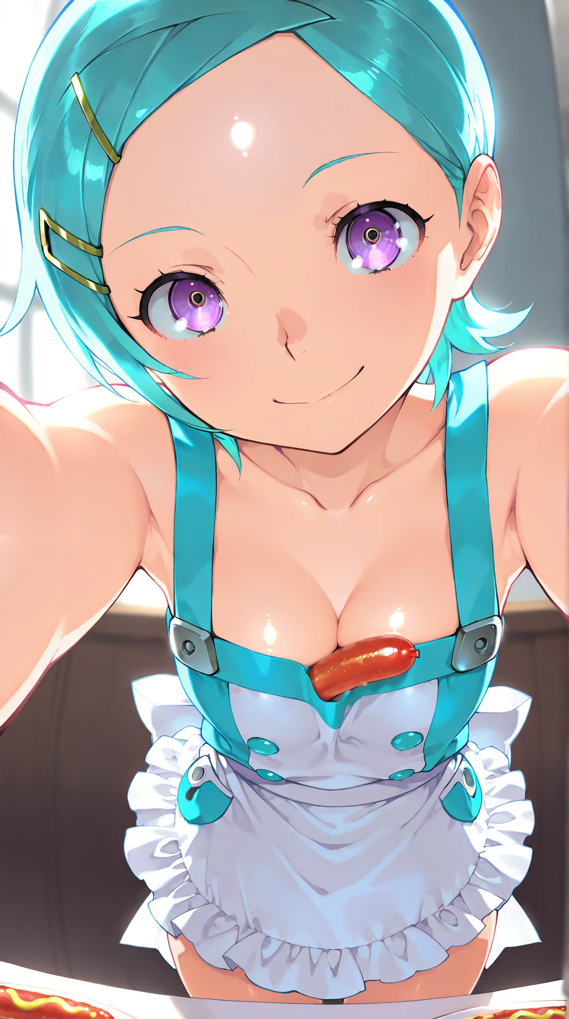 (((Highest quality,High resolution,Pixel perfect,Noise Reduction,Beautiful Anime,Smooth Skin,Glowing Skin,Soft Skin,Detailed face,1people,No text,No dialogue,No sound effects,No manga))),(((Sinon,Green Hair,,short hair,Green Eyes,Hairpin in the center of the bangs))),(((White super micro bikini,White knee-high socks,))),((Looking at the camera,From above,Face close up white bedroom,front,Put your arms behind your head to expose your armpits,squat,Squat,Sucking penis,Blowjob))