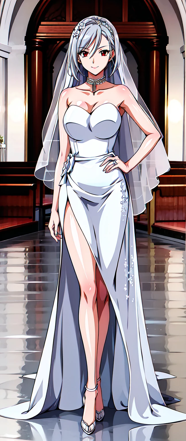 Tsunade senju with big breasts, thin legs, perfect body, Yellow hair,  wearing a wedding dress, white veil hotel room ((by the hand of a child))