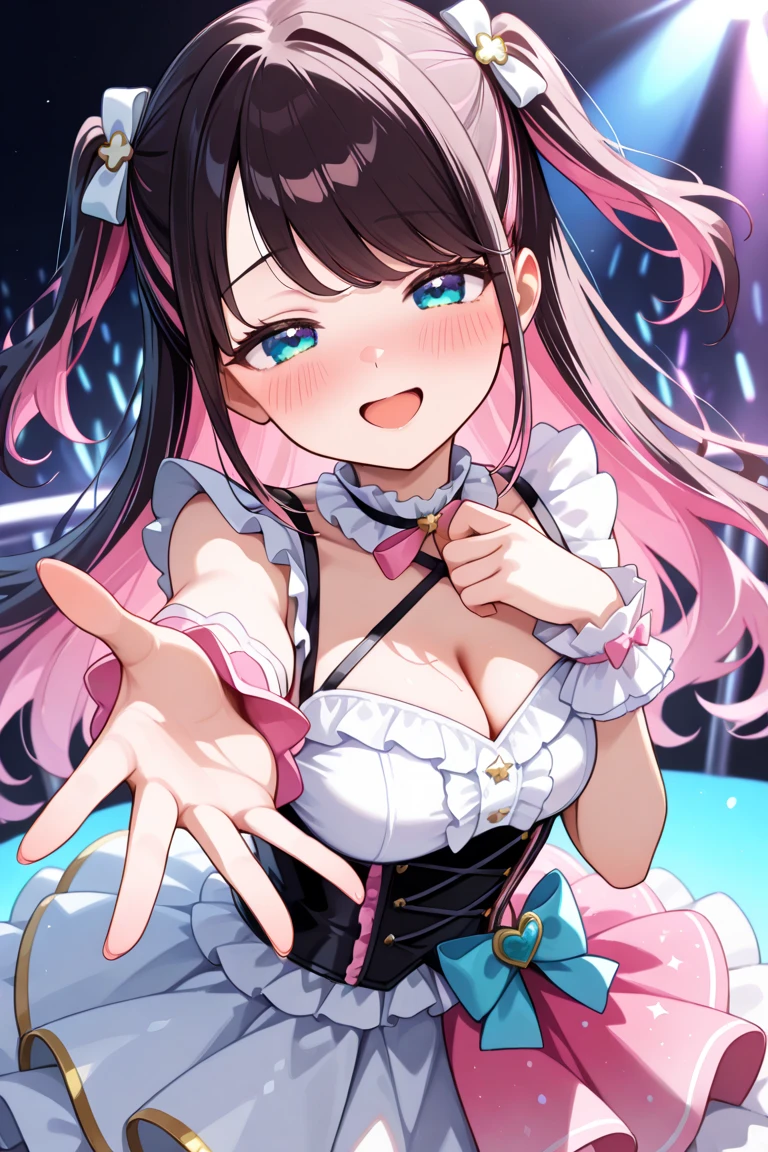 Cute little beautiful girl、(Petite and busty:1.2)、(blush:1.5)、Laugh shyly、Wavy Hair、Dancer、