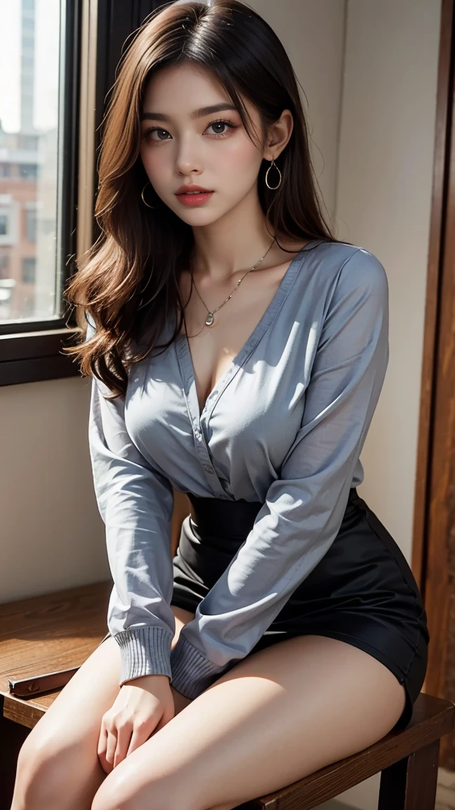 (8k, RAW Photos, Highest quality, masterpiece:1.2), Super detailed, Super Resolution, (Realistic, Realistic Photo:1.37), Portraiture, High-definition RAW color photos, Professional photos, 非常に詳細で美Shii, 非常にDetailed, 8k wallpaper, 素晴らShii、Detailed, Large file size, Official Art, highly detailed CG unity 8k wallpaper, 非常にDetailed美Shii女の子, 非常にDetailed顔, 非常にDetailed目, 非常にDetailed肌, Very elaborate fingers, 非常にDetailed鼻, 非常にDetailedDetailed口 , Perfect Anatomy, 非常にDetailed背景, Very elaborate clothing, One girl, (18:1.2), 40s, cute girl, Realistic body, , Fair skin, Glowing Skin , The body is slim, Handsome body, Black Hair , smile, cute, like々Shii, cute face, Realistic Face, Delicate eyes, Droopy eyes, blouse, Short skirt, Earrings, View your viewers, Cowboy Shot, Look forward, Standing position, Opposition, Dynamic Lighting, Very large breasts