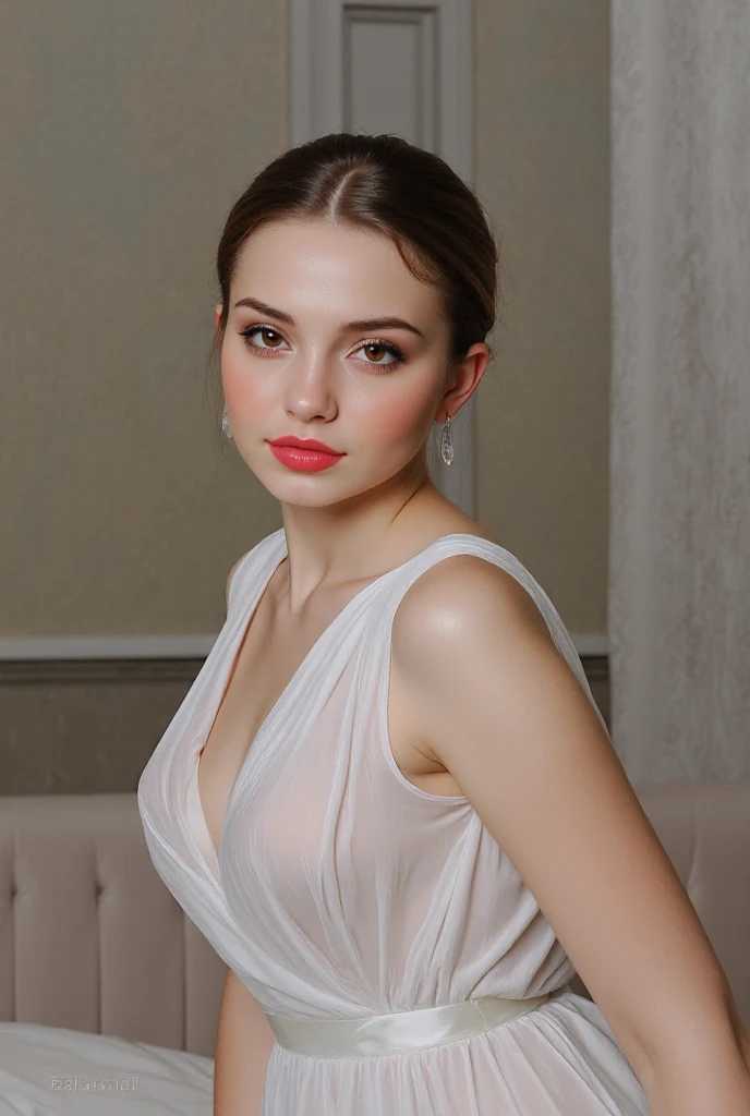 Casual day, flip flops and beverages, RAW, full body caption, 1girl, 19 years old posed for a photograph showing her long legs and feet, the body is pretty, (very huge siliconed boobs, barefooted and wearing comfy white and transparent silk robe and a lingerie), (((dark makeup, red nails and pale skin))), (eyeliner, soft blush and shadows), dark night time, sharp illuminated place that came from a right light ahead hear and behind a white white wall, (amateur photography took by a Google Pixel), (best quality:1.5), (shredded and cropped light brown hair), (delicate cheek, matte eyeliner, textured skin, [hyper realistic], panoramic caption, on action, film grain:1.2, f/1.8
