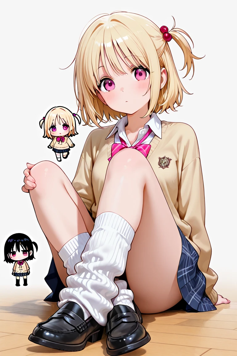 (masterpiece、Highest quality)、Blonde Short Hair、(Schoolgirl uniform、Pleated mini skirt)、(black tights)、Exposed nipples、(Black Pantyhose)、Open your mouth、Hold two VR controllers、Sitting on the floor、Knees up、Knees to chest、Spread leg pose、(White cotton panties)、Cameltoe、In the room、barefoot、Bare legs、((Showing off your crotch、Showing off panties))、Sitting on the floor、Putting your nipples in your clotheasterpiece、Highest quality、Super detailed、An illustration、colorful、FAQ Color、Depth of written boundary、Lens Glow、One girl、anime、sit down、Brunette look、School、classroom、Pleated elasticated、Black Pantyhose、Delicate skin texture、Delicate fabric texture、A lovely and meticulous face、Normal hand、whole body