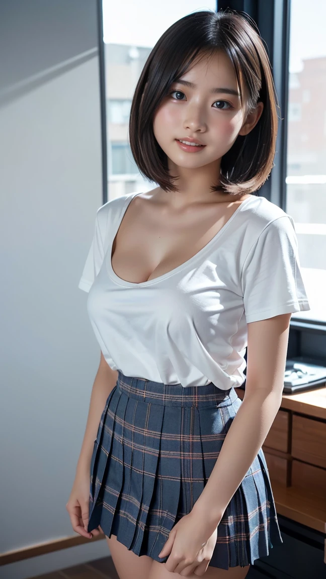 1 female, 47 yo, naughty seductive sexy teacher , Stand in front of the chalkboard , short pencil micro mini skirt, black tight micro mini underwear, Translucent thin transparant blouse, Unbuttoned top button of transparant blouse, cleavage ,uniform ,(masterpiece) , super detailed, (high definition skin:1.2),(highest quality:1.0), (ultra high resolution:1.0), bob cut brunette hair