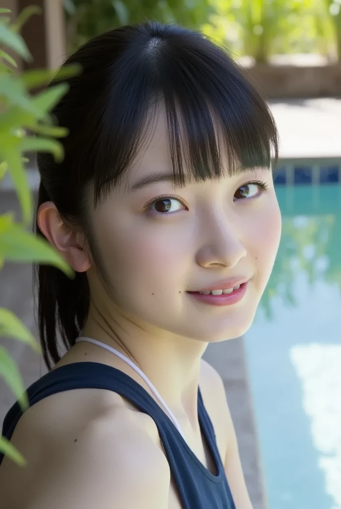 cowboy shot、summer、stage、One piece swimsuit、(upper body shot)