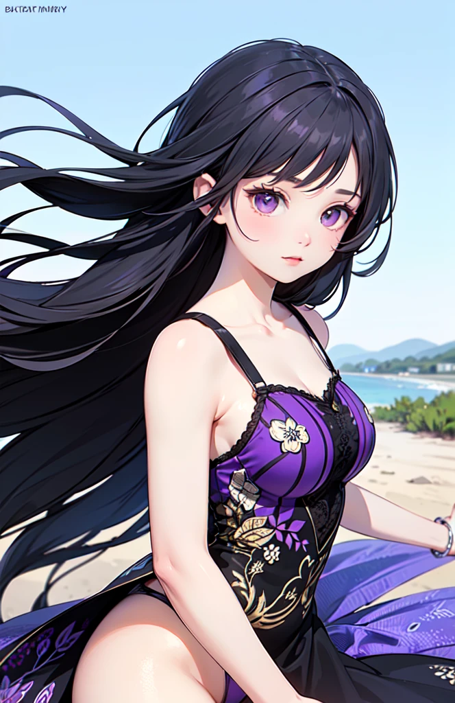 adult girl, flower in hair, in the forest, alian trees, blue bloom, symmetrical mature face, medium breasts, detailed background, long black hair, hand in the hairs, minimal dress, boobs exposeed