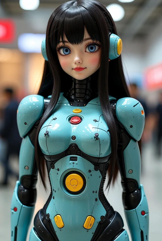 1girl, solo, from afar, full body, armory, day, sunny, arm at side, blue hair, very short hair, ponytail, turquoise eyes, shortstack, wide hips, boob window, orange pants, mouse ears, large breasts, speaking, talking, a post-apocalyptic world where technology failed, <lora:PAseer-SDXL-Transparent Robot:0.8>, transparent robot, transparent mecha, very thin waist, <lora:bombshell_v1:0.4>,big boobs,slim body,, (8k, masterpiece, best quality, ultra-detailed), (an extremely delicate and beautiful)kawaii, cute, very big eyes, Aesthetic Anime Eyes, small face, large breasts, cinematic lighting, , Intricate, High Detail, Sharp focus, dramatic, masterpiece, best quality, ultra-detailed,