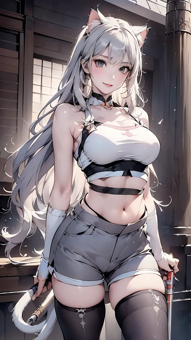 white long straight hair, pretty , blue eye, collar, white skin, wet, shy, best quality, young, short, tight black leggings