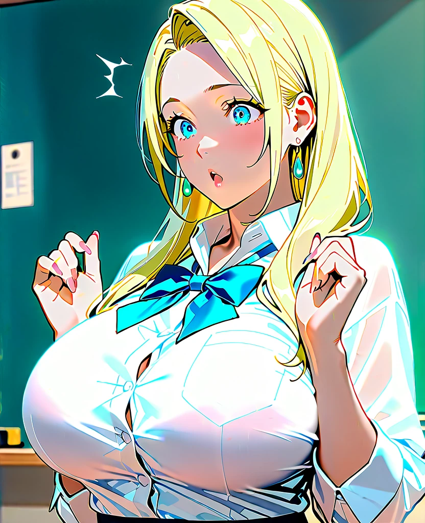 1girl, winry rockbell, Fullmetal Alchemist, (throw_hand, pink vibrator remote switch in throw_hand, throw:1.2), Highest quality, Super detailed, masterpiece, Ultra-high resolution, 8K, Ridiculous, Cowboy Shooting, Blurred, One girl, Focus on the girl, Embarrassing, blush, Lovely, Close one eye, With tears in her eyes and her mouth open, What saliva leaves behind, Wet skirt hem, (Sticky panties:1.1), Bulging of the vibrator cord, Vibrator with Garters, (cleavage), Classroom Background, The skirt is accidentally exposed,(large breasts), (crop top navel), (waist line), Accidentally exposed panties