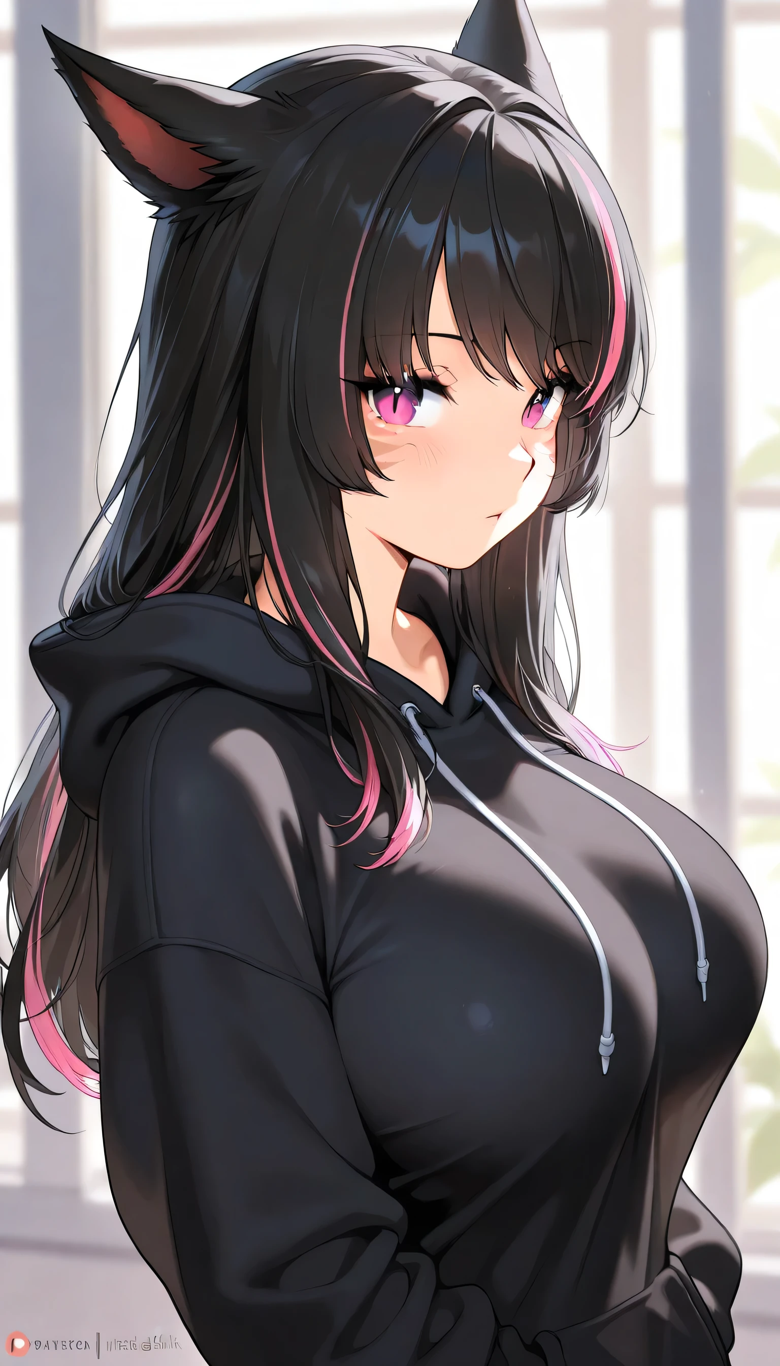 girl with black hair, ponytail,oversized hoodie,oversized hoodie, curvy body cleavage, big boobs, face, blush. oversized hoodie , zipper, hoodie with zipper, blush, tan, unzipping, unzipping hoodie, wearing yoga pants, cleavage, unzipping clothes, unzipping hoodie,