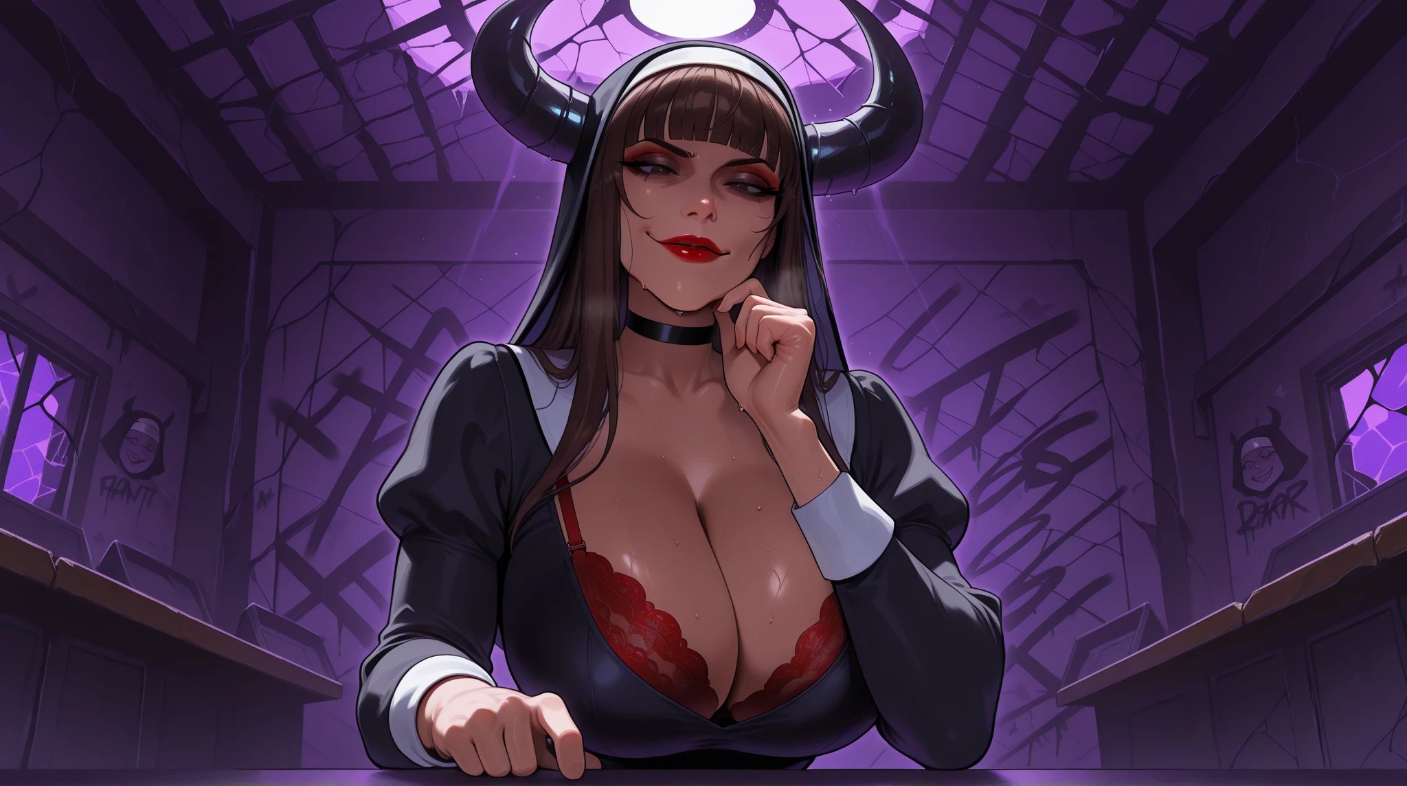 Lisa Ann: The evil nun, Demon horn on the head, demon wings,diabolique, insidieux, Context of the Satanic Church