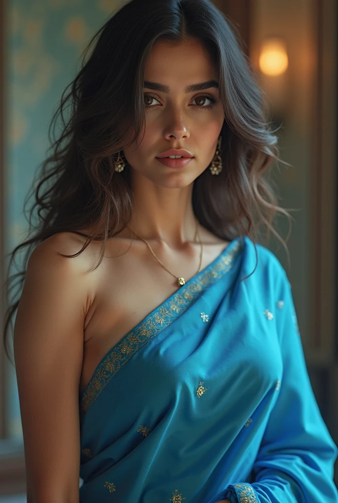 A beautiful girl in pink blue combination saree