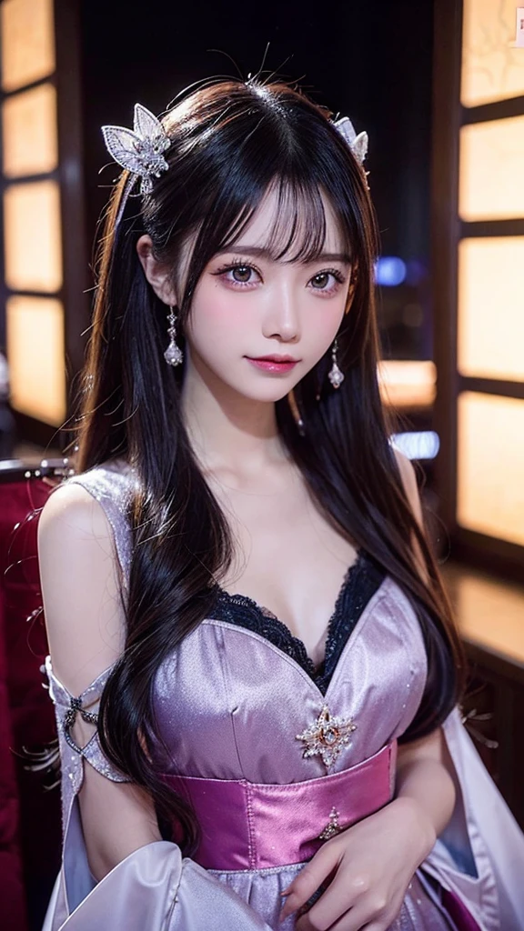 sexy Thai model who controls poison、beautiful smile、lipgloss、bold lipstick、intense makeup、look at the camera、full body Esbian、、sparkling poisoned flower costume、、、、sparkling Colorful hair、secrete poison、skull hair accessories、sexy tights、shiny sparkling flowers background